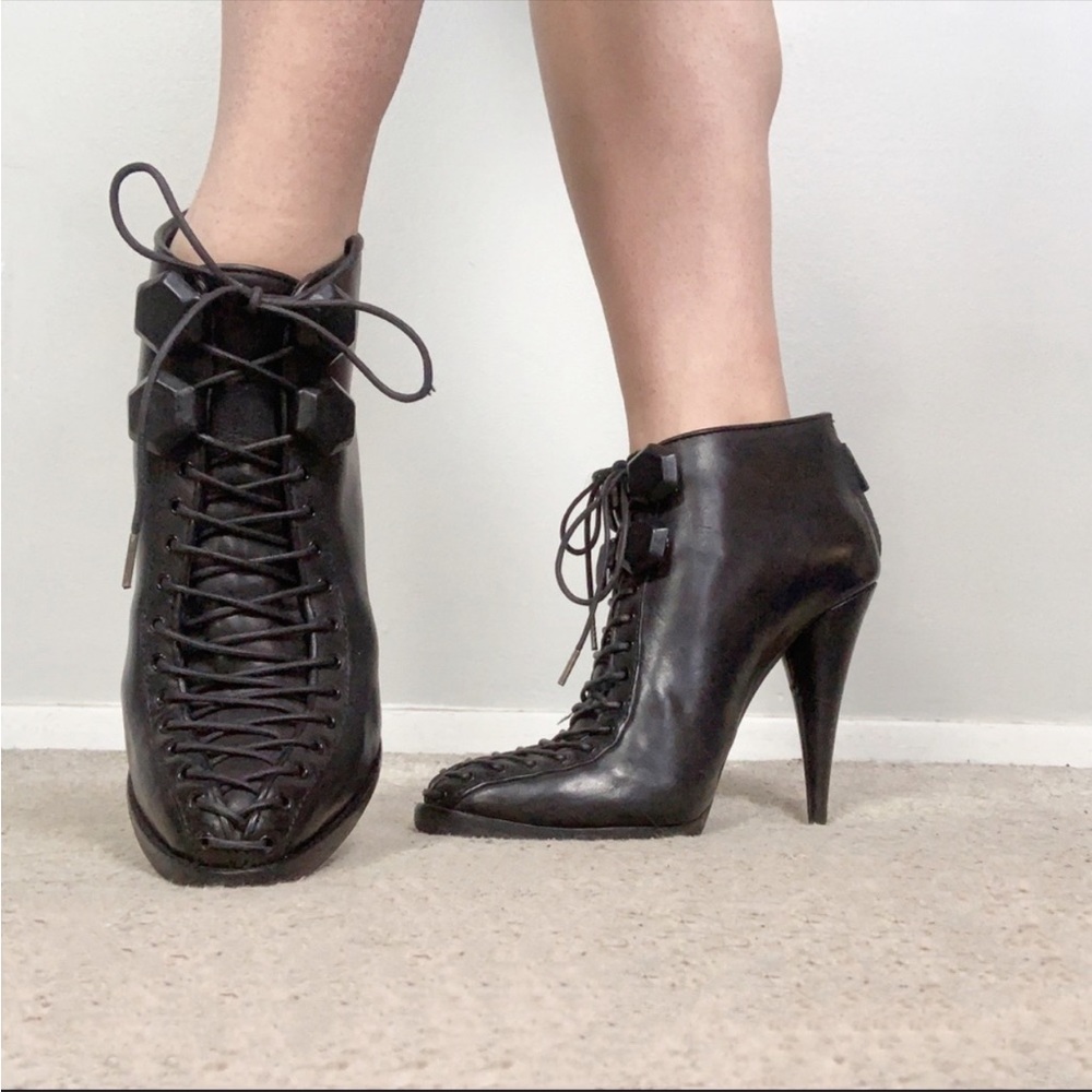 GIVENCHY Designer Black Leather Lace Up Sexy High Heel Ankle Booties US 8.5 - Picture 3 of 15